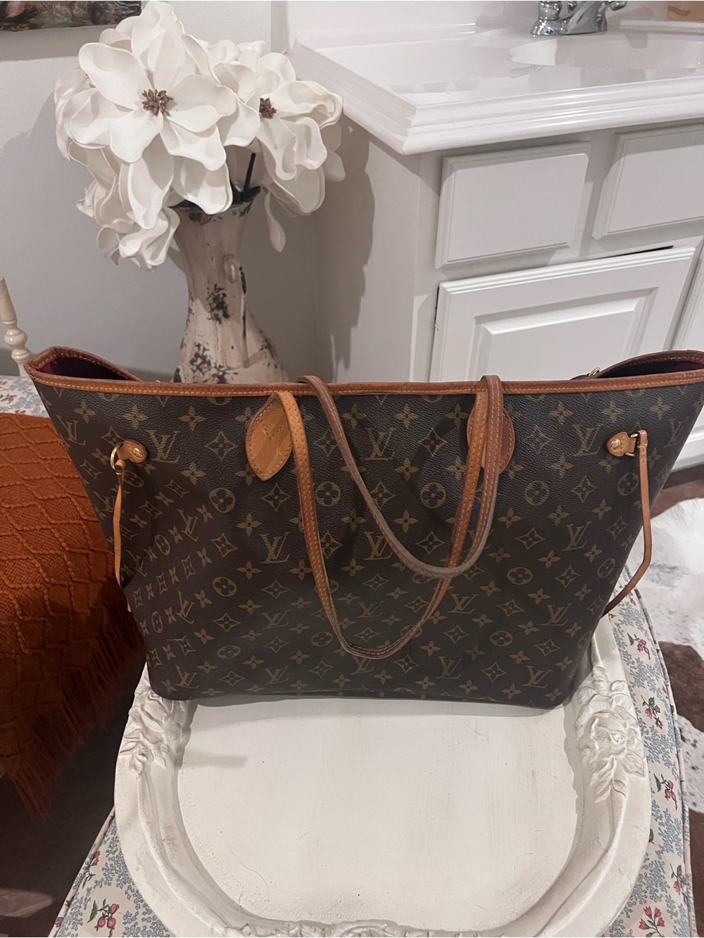 Louis Vuitton Neverfull Large Brown Monogram Canvas Tote with Tan Trim
